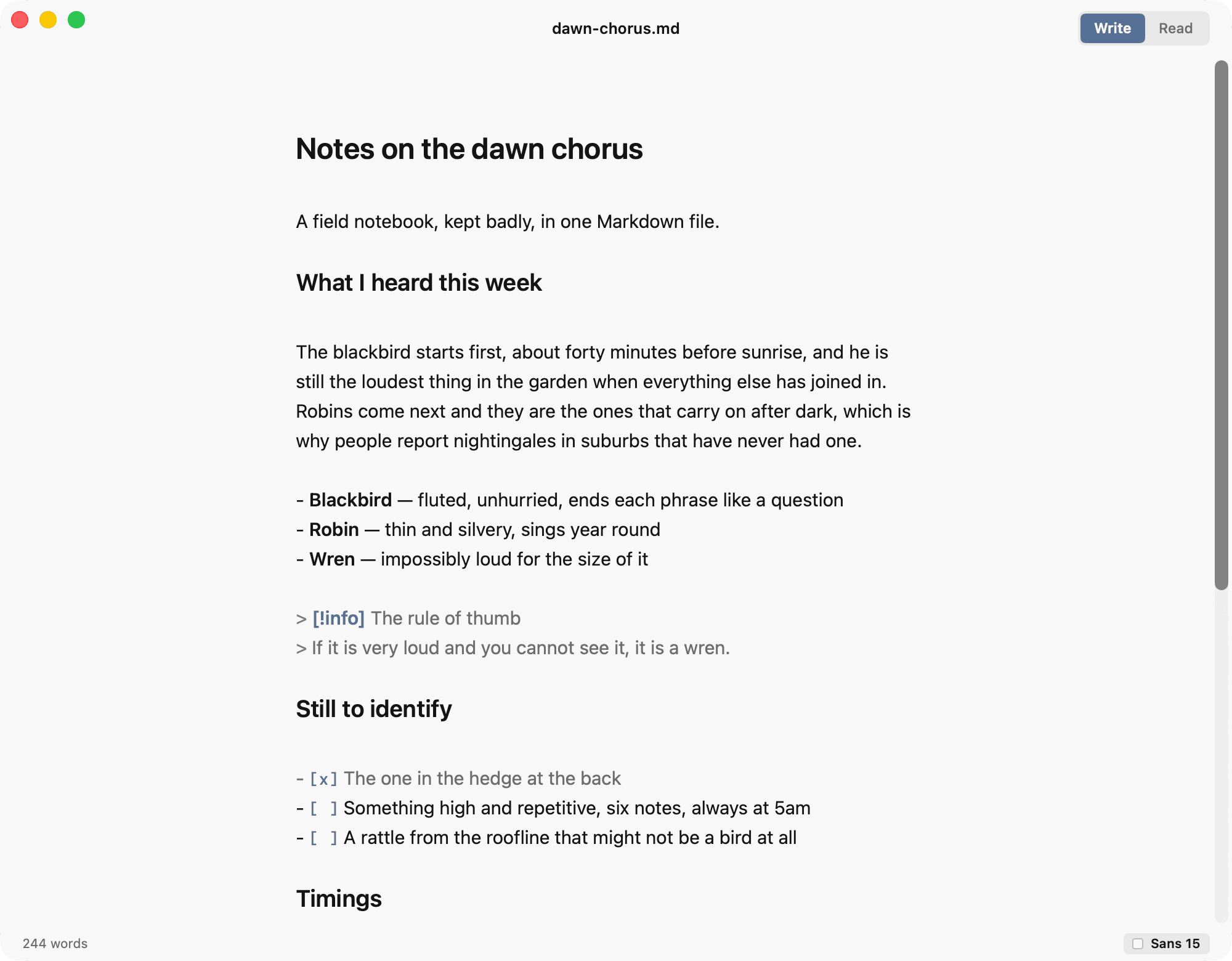 Lede on the Grey theme, an off-white page with blue accents