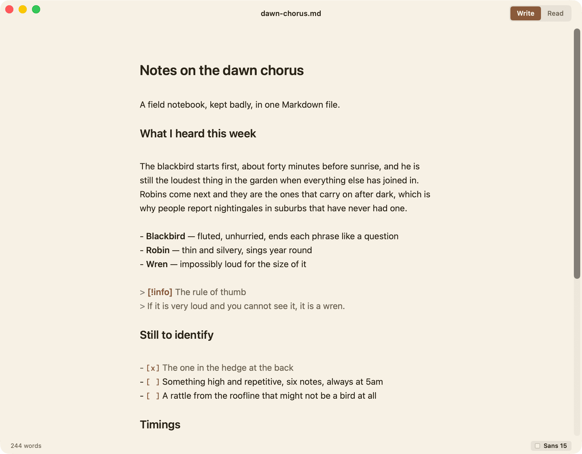 Lede on the Paper theme, a warm cream page with brown accents